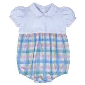 NEW LULLABY SET girls bubble onesies in plaid